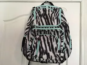 Embark Animal Stripe Black White Teal Large Backpack Travel Storage Pockets READ - Picture 1 of 20