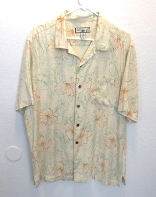 Caribbean Joe Shirt Size L Pale Yellow Tropical Hawaiian Silk Blend Short Sleeve - Image 1 of 3