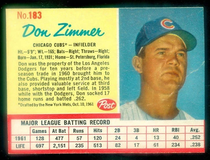 Post #183 Don Zimmer 1962 en muy buen estado (arrugue) Foto 1 de 1