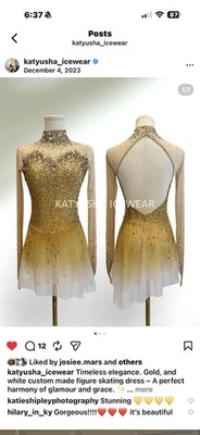 women's competitive figure skating dress long sleeve gold beaded sparkle - Image 1 of 3