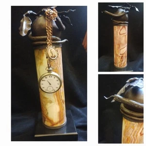 Rare old Forbbiden fruit serpent on top marble column pocket watch holder 28 cm - Picture 1 of 13