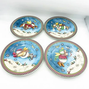 Juego de 4 platos de postre de ensalada Sakura Debbie Mumm Snow Angel Village - Imagen 1 de 12
