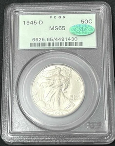 🎖️1945-D Walking Liberty Half PCGS MS65 OGH AND CAC! LOVELY WWII ERA COIN!!🎖️ - Picture 1 of 2