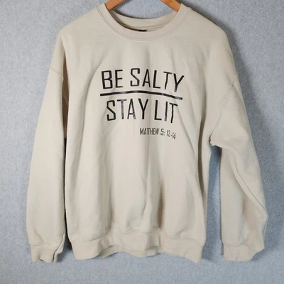 Womens L Christian Sweatshirt Long Sleeve Pullover Matthew 5:13 Beige Stay Salty - Image 1 of 4