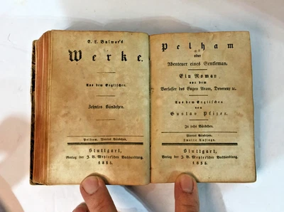 Edward Bulwer Lytton PELHAM/Tthe Adventures of a Gentleman 1836 German Ed. 5.5"! - Image 1 of 4