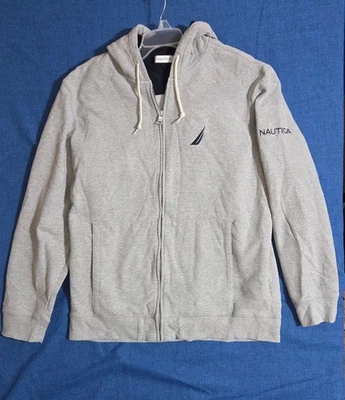 Moletom com capuz Nautica masculino XL cinza com zíper bordado logotipo manga soletrada - Imagem 1 de 4