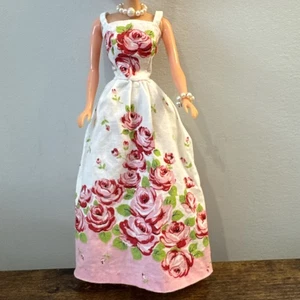 VTG 1960s Cut & Sew Roses Barbie Gown Dress Mommy Made W Necklace & Bracelet - Picture 1 of 15