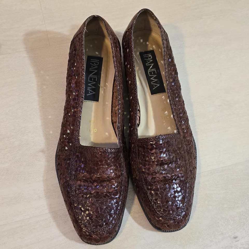 Mocasines De Colección Ipanema Opal Tacón Bajo Mujer Talla 8 M Marrón Tejido Cuero Hecho en Brasil Foto 1 de 4