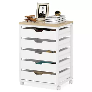 Modern Dresser Chest of 5 Drawers for Home Office Storage Cabinet with Wheels - Picture 1 of 21