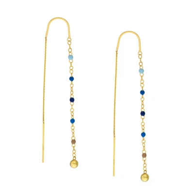 2 3/4" Ombre Blue Enamel Threader Earrings Real 14K Yellow Gold - Image 1 of 4