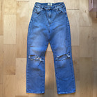 Rollas Jeans 28 AU 10 Blue Original High Rise Straight Distressed Denim Stretch