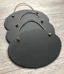 3 Handmade Slate Oval Chalkboard Blackboard Sign Shabby Chic Style Wedding - Picture 1 of 6