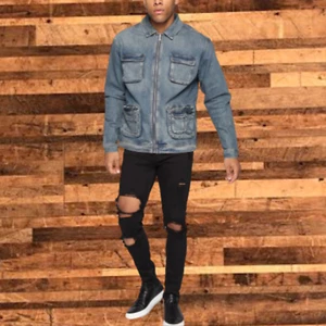 Chaqueta vaquera para hombre - Lavado ligero - Bolsillos de carga Bolsillos con cremallera Nueva con etiquetas - Imagen 1 de 4