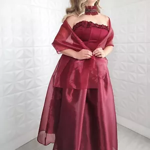 Vintage 90s Corset Strapless Dress Prom Bridesmaid Floral Bead Burgundy Red 11 M - Picture 1 of 22