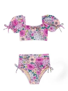 Shade Critters L109006 Girls Floral High-Waist Cinched Bikini Swim Set Size 8 - Picture 1 of 3