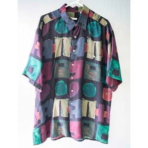 Burma Bibas Retro 90's vintage Fresh Prince 100% Silk Geometric Shirt HipHop XL - Picture 1 of 13