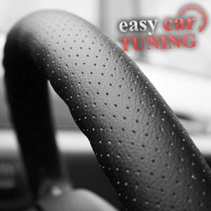 For Vauxhall Opel CORSA D 06+ Black Perforated Real Leather Steering Wheel Cover - Picture 1 of 6