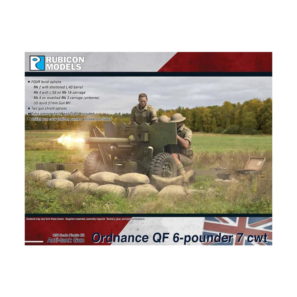 Rubicon Models British WWII Mini 28mm Ordnance QF 6-pounder Gun w/Crew New - Image 1 of 1