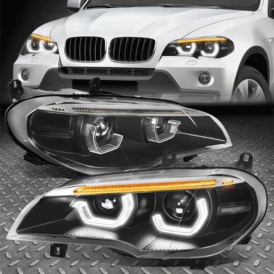 [Inicio secuencial LED U-Halo] Para 07-10 BMW X5 HID Proyector Faros Negro Foto 1 de 4