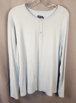 Camisa de manga larga Henley Two Blind Brothers para hombre grande azul claro elástica Foto 1 de 4