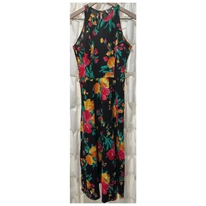 Vintage Studio Floral Maxi 100% Cotton Long Dress Black Colorful Made In USA - Picture 1 of 8