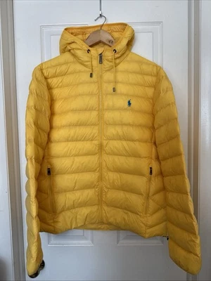 Polo Ralph Lauren Jacket Mens Large Yellow Performance Hooded Puffer Quilted - Image 1 of 4