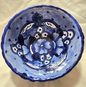 Talavera Mexican Pottery Deep Serving Bowl 6X3.5" Blue White Flowers EUC - Picture 1 of 6