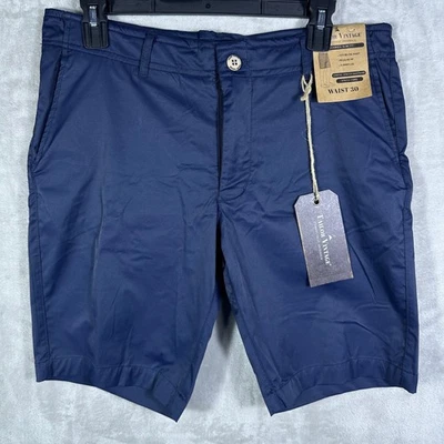Pantalones Cortos Tailor Vintage Para Hombres Greenwich Calce Ajustado Azul Marino 30" Tela Elástica Foto 1 de 4