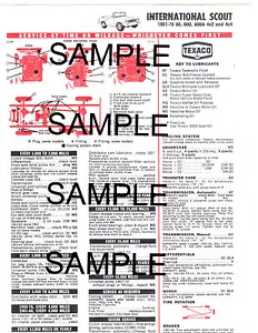 1961 1962 1963 1964 1965 1966 a 1971 International Scout Lube tune up chart cc - Imagen 1 de 2
