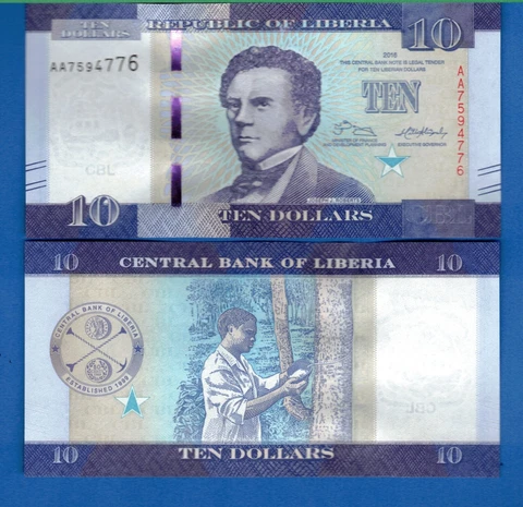 Liberia P-32 Ten Dollars 2016 World Paper Money Currency Uncirculated Banknote Cover