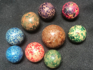 9 Antique DYED CLAY Marbles, .494" to .696", Mint