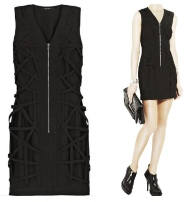 Kimberly Ovitz Mini Dress Women's Black Twill w Lattice Overlay Size 4 RP $795 - Image 1 of 4