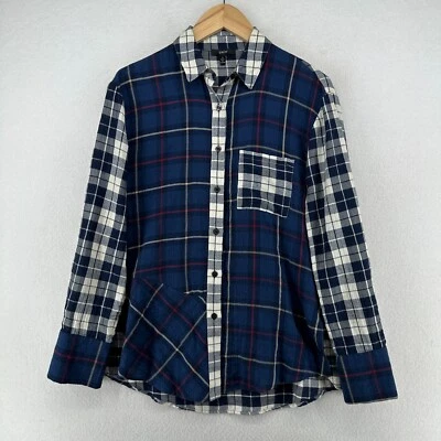 Camisa DREW ANTHROPOLOGIE para mujer S franela a cuadros retazos abotonados algodón azul Foto 1 de 4