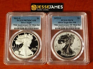 2012 S REVERSE PROOF SILVER EAGLE PCGS PR70 /70 SAN FRANCISCO SET BLUE LABELS - Picture 1 of 6