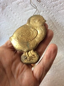 ANTIQUE DRESDEN GOLD BABY CHICK CHICKEN CHRISTMAS TREE ORNAMENT - Picture 1 of 12