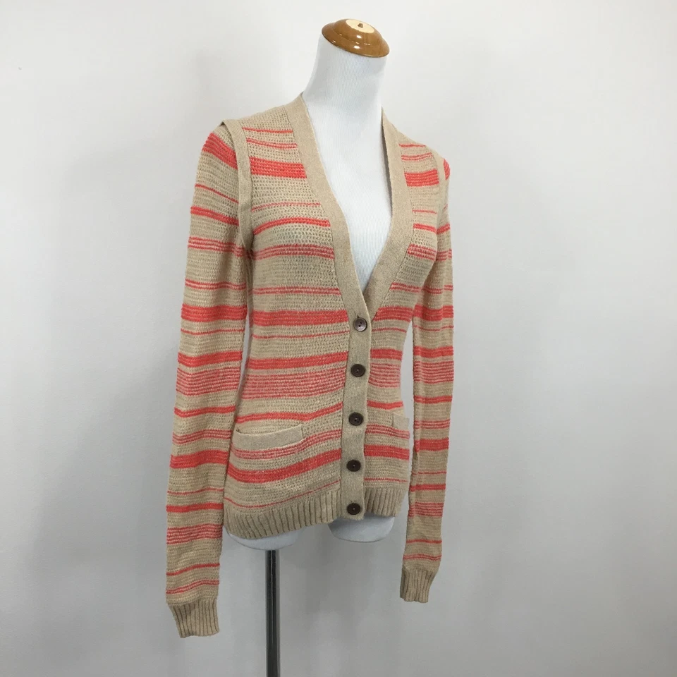 Cárdigan tejido RACHEL ROY para mujer talla XS beige marrón rojo a rayas mezcla de lana Foto 1 de 4