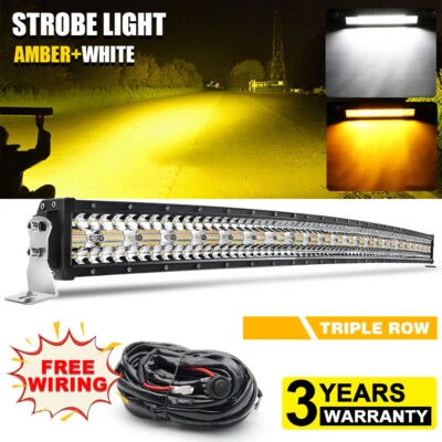 Combo de barra de luz LED curvada estroboscópica blanca y ámbar de 42 pulgadas para camión todoterreno 4x4 + cableado Foto 1 de 4