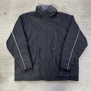Vtg Nike Jacket Mens XL Black Swoosh Logo Quilt Lined Puffer Full Zip Hooded - Picture 1 of 10
