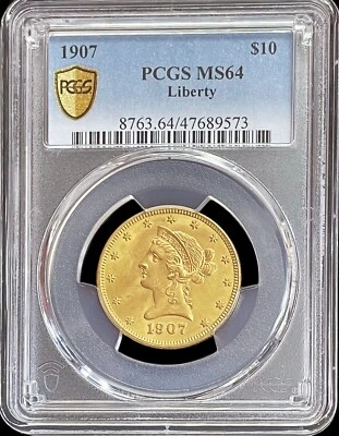 1907 GOLD USA $10 LIBERTY HEAD EAGLE COIN PCGS MINT STATE 64 - Image 1 of 2