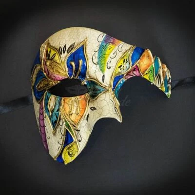 Watercolor Abstract Floral Art Phantom Masquerade Mask Men Blue M2608 - Image 1 of 4