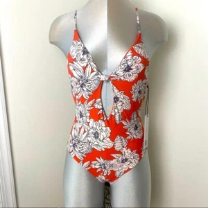 NEW Kikirio MELO KNOTTED floral ONE PIECE Swimsuit Size Small Orange & White - Picture 1 of 10