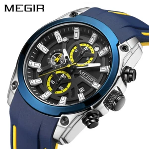 MEGIR Sport Men Watches Chronograph Military Quartz Wrist Watch Silicone Strap - Picture 1 of 15