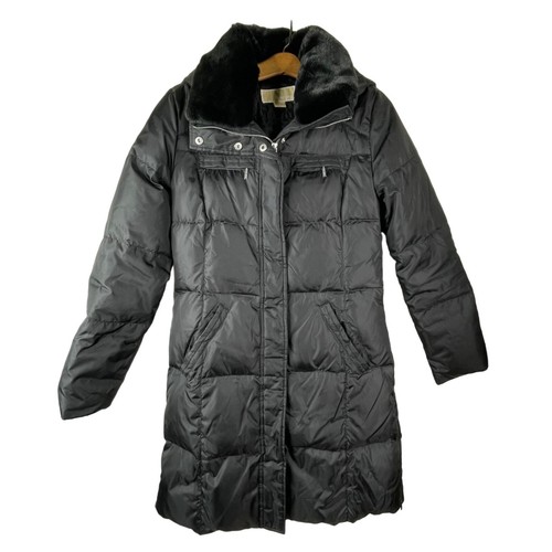 Giacca MICHAEL Michael Kors taglia small pelliccia sintetica orlo puffer nero con cappuccio outdoor