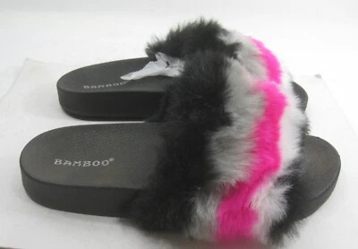 NUEVO BAMBÚ MULTI PELUDO Punta Abierta SLIP ON Sandalia Zapatos MUJERES Talla 8 Foto 1 de 4