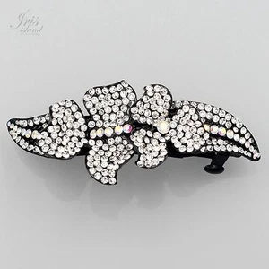Alloy Beautiful Flower Clear Rhinestone Crystal Barrette Hair Clip pin 453 - Picture 1 of 5