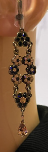 Michal Negrin Black Chandelier Earrings Colorful Flower With Swarovski Crystals