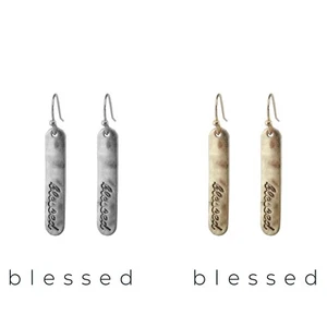 Blessed Bar Fish Hook Earrings in Silver or Gold (0.24x1.55in) - Imagen 1 de 7