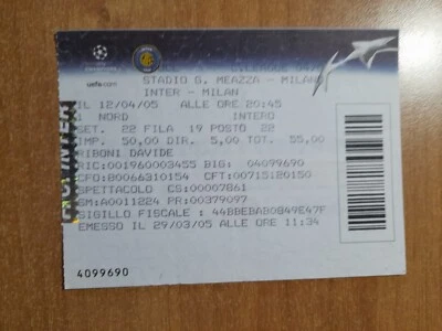 Biglietto Ticket Calcio Stadio UEFA Champions League INTER vs MILAN 2004 05 2005 - Immagine 1 di 2