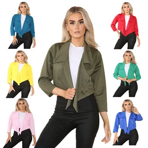 LADIES CROPPED STYLE WATERFALL BLAZER JACKET WOMAN COAT TOP PLUS SIZE UK 8-26 - Picture 1 of 74