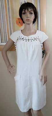 NUEVO CON DEFECTO JAX Marfil Copa Manga Cuentas Escote Vestido Punto, Talla 8 Foto 1 de 4